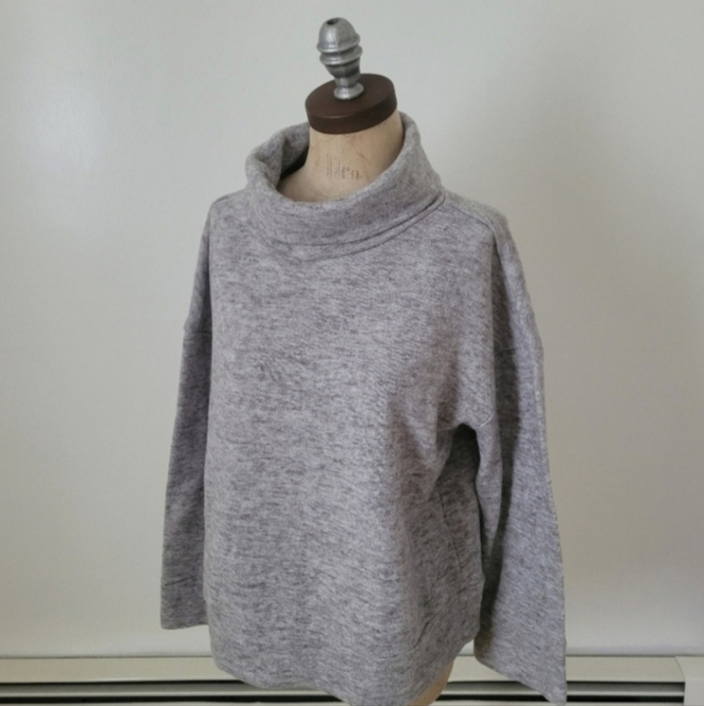 A New Day Gray Turtleneck Sweater Drop Shoulder Oversized Cozy L